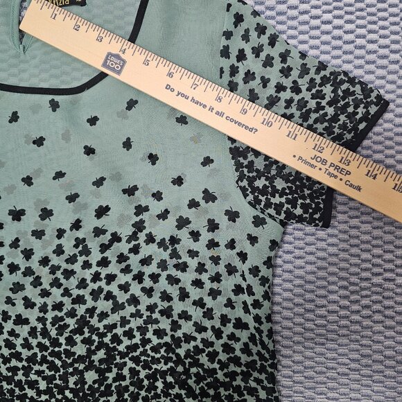 Krizia Sage Green & Black Clover Print Design Ombré Blouse - Size XL - Picture 6 of 7